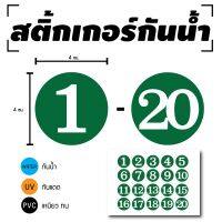 STICKER สติกเกอร์ สติ้กเกอร์กันน้้ำ ติดประตู,ผนัง,กำแพง(ป้ายตัวเลข 1-20) พื้นเขียวเลขขาว 1 A4 ได้รับ 20 ดวง [รหัส D-057]