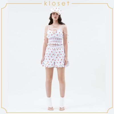 KLOSET Chilli Print High Waist Shorts (SS21-P001) กางเกงขาสั้น กางเกงผ้าพิมพ์ กางเกงเอวยางยืด กางเกงผู้หญิง กางเกงแฟชั่น