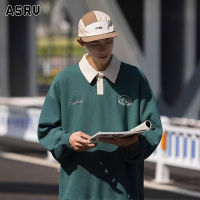 ASRV เสื้อกันหนาวแขนยาวสำหรับผู้ชาย,เสื้อเชิ้ตเสื้อโปโลงานออกแบบทรงหลวมวินเทจย้อนยุค