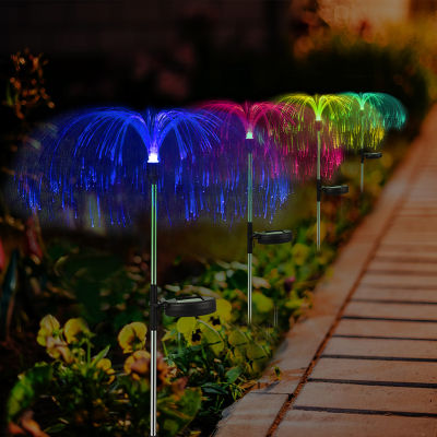 2pcs LED Solar Light Outdoor Fiber Optic Jellyfish Colorful Lamp Color Changing Garden Ground Lawn Pathway Street Lighting Decor