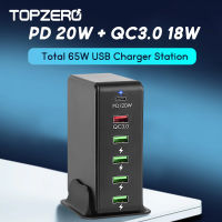 TOPZERO 65W ที่ชาร์จ USB C PD,ที่ชาร์จเร็ว3.0 USB สำหรับตั้งโต๊ะชาร์จโทรศัพท์ได้เร็ว Type C สำหรับ iPhone 12 Pro Max Huawei Samsung OPPO Xiaomi