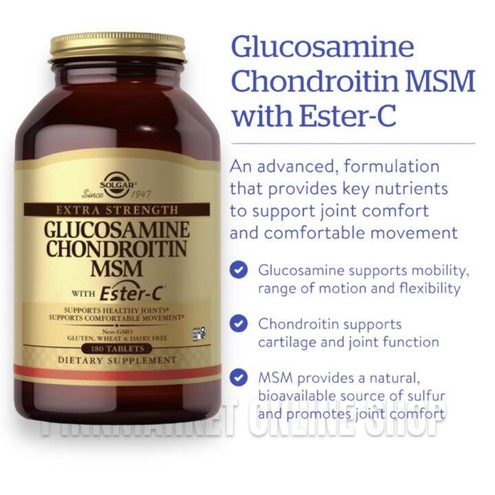 Solgar Extra Strength Glucosamine Chondroitin MSM with Ester-C, 180 ...