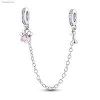 ❉ Pussy Cat Foot Print Safety Chain Charm For Original Women Snake Moment Bracelet With Silicone To Stopper Silver Plated Jewelry