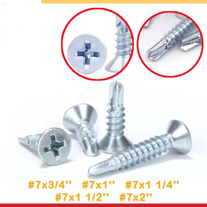 (100pcs)#7 25mm-50mm Hardiflex Screw Window Screw Flat Screw Flat Head ...