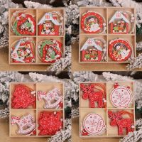 12pcs Christmas Wooden Pendants Xmas Snowflakes Tree Ornaments Home Hanging Christmas Decorations Navidad Gift New Year 2023