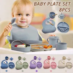 6pcs Baby Feeding Utensils Set, Including Plate, Bowl, Cup, Bib, Fork And  Spoon, , High Suction, Shatter Resistant, With Suction Cup Base, Waterproof  Bib With Adjustable Snap Button, Silicone Spoon Can Be