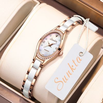 2023 LIGE นาฬิกานาฬิกาควอตซ์หรูแบรนด์ชั้นนำ Sunkta สำหรับผู้หญิงที่เรียบง่ายหน้าปัดขนาดเล็กของผู้หญิงเพชร Relogio Feminino ของขวัญ