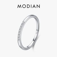 {BUSA Fashion Accessories} Modian 925เงินสเตอร์ลิง Minimalist Clear Zirconia Stackable แหวนครบรอบงานแต่งงาน Simple Fine เครื่องประดับ Gift