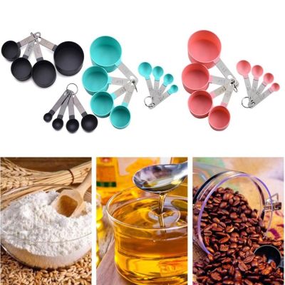 ▬™ 8PCS Black Plastic Measuring Cups Measuring Spoon Cooking Tools Mini Scales Spoons for Baking Coffee Tea Kitchen Gadgets