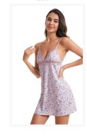【LZ】☃☜  Pijama feminino de malha de algodão estampado camisola feminina cabresto de renda slim-fit verão