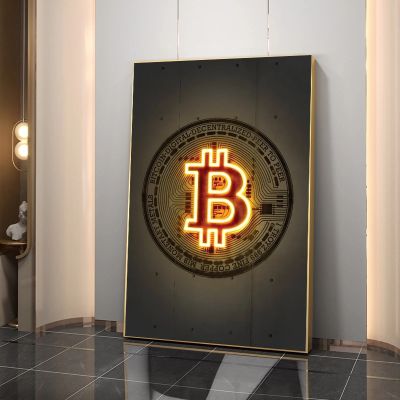 โปสเตอร์ศิลปะบนผนัง Bitcoin ทองคำที่ทันสมัยผ้าใบวาดภาพสร้างแรงบันดาลใจรูปภาพติดผนังสำหรับบ้านห้องนั่งเล่นตกแต่ง