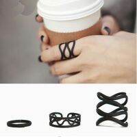 [COD] Korean frosted black fashion trendy joint ring index finger female three-piece