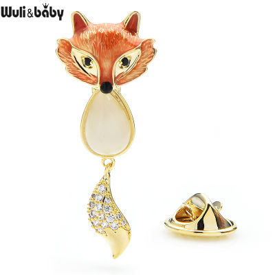 Wuli&amp;baby Cute Opal Fox Spring Collar Pins Women Unisex Enamel Animal Suits Shirt Brooch Pins Jewelry Accessories Gifts
