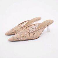 spring new niche temperament pointy rhinestone stiletto za/raˉmuller womens sandals