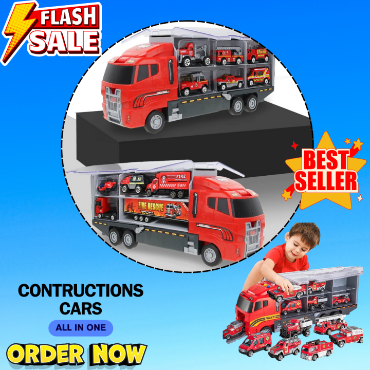 Big Truck with 12 Mini Trucks Cars Trucks All in 1 Red Construction