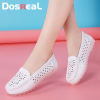 DOSREAL รองเท้าพยาบาลผู้หญิง,รองเท้าหนังแท้รองเท้า Slip On Perempuan พื้นแบนขนาดใหญ่ตุ๊กตาผู้หญิง34-41