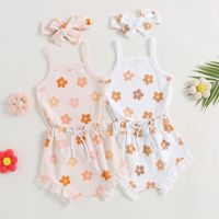 Citgeett Summer Infant Baby Girl Clothes Floral Print Sleeveless Romper and Ruffle Shorts Headband Set Outfits  by Hs2023