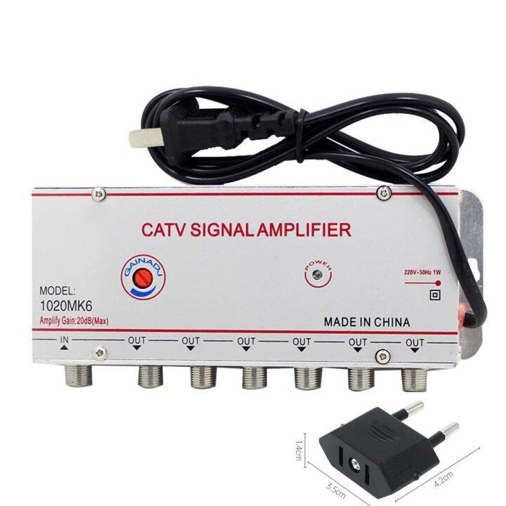 6 Way 20/30Db CATV Digital Cable TV Box Antenna Indoor Signal Amplifier 220V 50/60Hz Adjustable