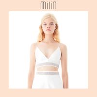 [MILIN] Deep v-neck bra top with crystal rhinestones hem เสื้อสายเดียว คอวี ทรงครอปท็อป ประดับแถบคริสตัล สีดำ/สีขาว Kuai Le Top Black/White