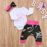 2020 New Princess Toddler Infant Newborn Baby Girls Clothes Long Sleeve Bodysuit Pants Leggings Headband 3Pcs Camo Outfits  by Hs2023