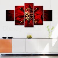 Pirates Of The Caribbean Flag ภาพวาด5ชิ้น Dark สไตล์ Skull Flag ผ้าใบโปสเตอร์และพิมพ์ภาพยนตร์ Wall Art พิมพ์ Decor