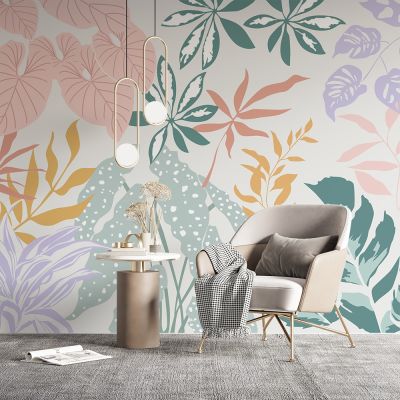 【CW】 Bacal Removable 3d mural wallpaper Non tropical wall paper Jungle Simplicity pink leaf 5D flower murals