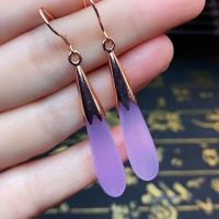 Natural Violet Jade Chalcedony Water Drops Earrings S925 Sterling Silver Earrings for Women Showing Slender Temperament Tassel Agate Earrings KYH2 KYH2 0G3G 0G3G