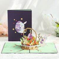 3D Easter Up Card Easter Egg Bunny Flowers Greeting Card with Envelope Happy Easter Card for Kids Children Boy Girl