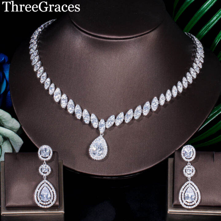 threegraces-sparkly-cubic-zirconia-ยาว-water-drop-dangle-ต่างหูสร้อยคอเจ้าสาวจัดเลี้ยงงานแต่งงานชุดเครื่องประดับสำหรับผู้หญิง-t0927