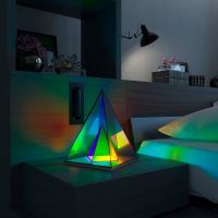 3D Pyramid Water Cube Desk Lamp Dimmable Bedroom Decor Atmosphere Lamp USB Plug LED Night Light Bedside Table Lamp Night Lights