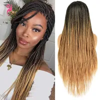 26 Inch Ombre Long Synthetic Wigs Box Braided Wigs For Black Women Braided Wig Fake Scalp Heat Resistant Braiding Hair Cospaly Wig  Hair Extensions Pa