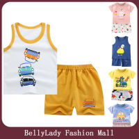 BellyLady Fashion ชุดกางเกงขาสั้นเด็ก2ชิ้นสำหรับฤดูร้อน,เสื้อกล้ามพิมพ์ลายการ์ตูนน่ารักชุดเสื้อแขนสั้นฤดูร้อนสำหรับเด็กหญิงเด็กชาย