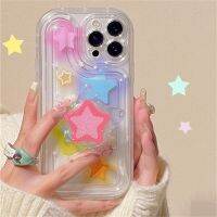 Korean Japan 3D Glitter Star Ring Stand Holder Case For iPhone 14 13 12 11 Pro Max Plus Cute Candy Color Clear Soft Back Cover