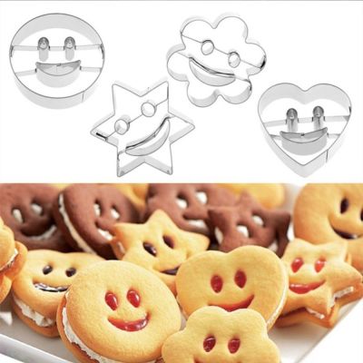 【lz】♙﹉✓  Conjunto De Moldes De Cozimento Em Aço Inoxidável Sorriso Rosto Biscuit Cookie Cutter Moldes De Decoração Do Bolo Acessórios De Cozinha De Panelas 4Pcs