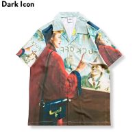 ◎┅ เสื้อเชิ้ตแขนสั้น คอปก พิมพ์ลาย Dark Icon แฟชั่นฤดูร้อน สไตล์สตรีท สําหรับผู้ชาย