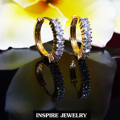 INSPIRE JEWELRY  ต่างหูห่วงล็อคเพชรสวิส บ เพชรสวยใสเล่นไฟดีมาก งานจิวเวลลี่ gold plated / diamond cloning (Silver)