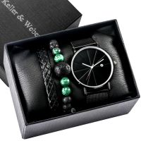 3 PCS Fashion Mens Watches Bracelet Set Top Brand Luxury Quartz Watch Casual Calendar Mesh Band Sport Watch Relogio Masculino