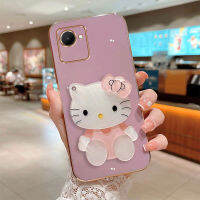 เคสโทรศัพท์กระจกแต่งหน้าลายการ์ตูนเฮลโลคิตตี้น่ารักสำหรับ C30s Realme C30 C31 C21 C21Y C25Y C20 C11 2021 Realme 6 Pro ฝาหลังเคสนิ่มเคลือบอิเล็คโทรเพลทสุดหรู3D ปลอกแมวคิตตี้