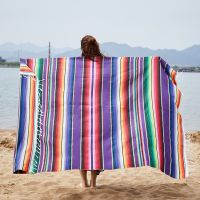 Multifunctional Ethnic Style Handmade Beach Blanket Cotton Mexican Rainbow Blanket Home Tapestry Beach Picnic Travel Plane Mat