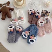 Cute Thick Coral Fleece Socks Women Winter Warm Short Socks Non-slip Balls Socks Female Home Floor Calcetine Socks Tights