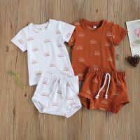 Newborn Infant Baby 2pcs Summer Outfit Casual Set Short Sleeve Sun Print Tops+Shorts Set for Kids Boys Girls Home Wear  by Hs2023