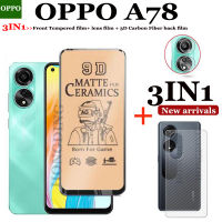 3in ที่1เซรามิกเคลือบปกป้องหน้าจอสำหรับ OPPO A78กระจกเทมเปอร์ฟิล์มเลนส์ A78ฟิล์มด้านหลัง OPPO