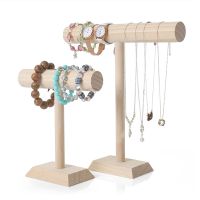 ▬ Portable Hard Wooden Bracelet Chain T-Bar Rack Jewelry Display Stand for Bangle Watch Necklace Home Organization Holder Showcase