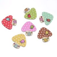 Retail For Diy 10Pcs Random Mixed 2 Holes Pattern Cartoons Mushroom House Wood Sewing Buttons Scrapbooking 22x23mm F0050 Haberdashery