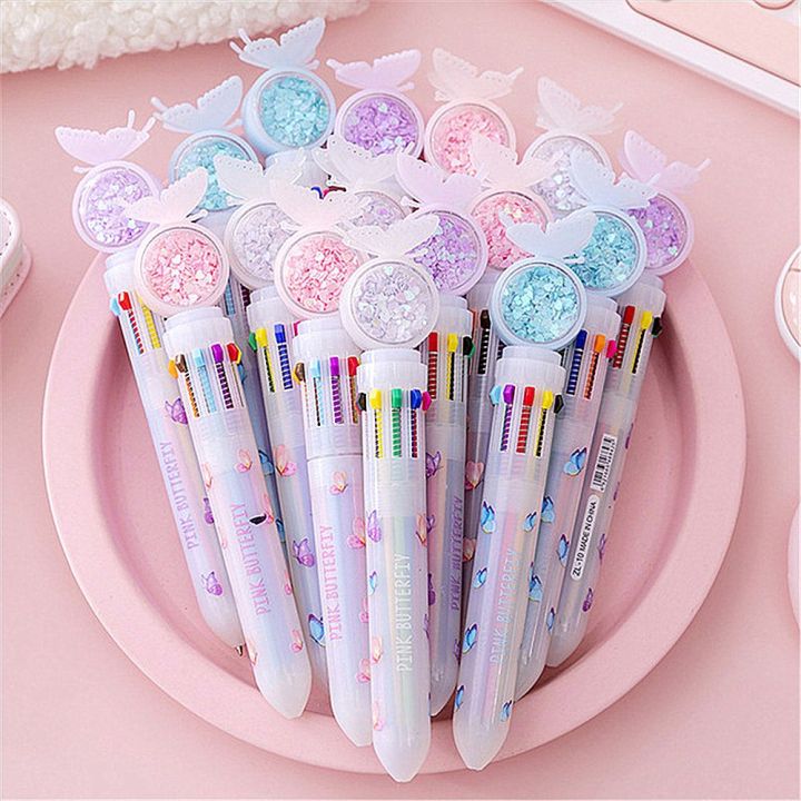 10 Colors Cute Animal Mermaid Ballpoint Pen Butterfly Rollerball Pen School  Office Supply Gift Colorful Refill Stationery Set | Lazada