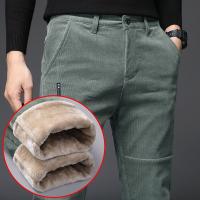 Quality Cashmere Trousers Men Middle-aged Winter Plus Velvet Thick Warm Mens Corduroy Pants Loose Straight Pants Size 38