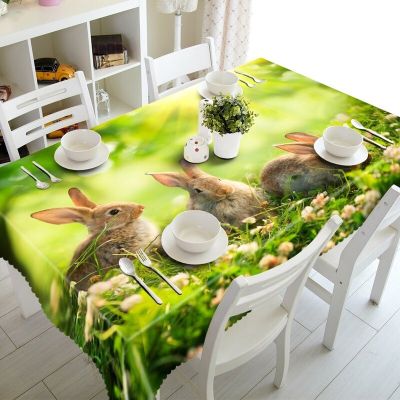 Fashion 3d Cute Little Gray Rabbit Printed Tablecloth Wedding Decoration Tablecloth Waterproof Rectangular Kitchen Tablecloth
