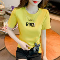 Women T Shirt Round Neck Short Sleeve Tee Summer New Fashion Korean Tops Casual Yellow Tshirt