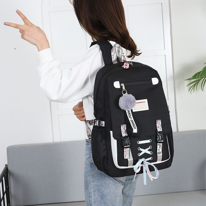 กระเป๋านักเรียนขนาดใหญ่พร้อมพอร์ต-usb-กระเป๋าเป้สะพายหลังป้องกันการโจรกรรมเป้สำหรับการเดินทางไปโรงเรียน