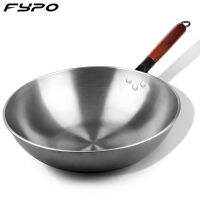 Fypo 30/32/34ซม.100% หม้อเหล็ก Non-Stick เคลือบผิวกระทะกับจับไม้ Handmade กระทะสำหรับแก๊สและหม้อหุงข้าวครัวเครื่องมือทำอาหารในครัวเรือนเครื่องครัวห้องครัวอุปกรณ์เสริม